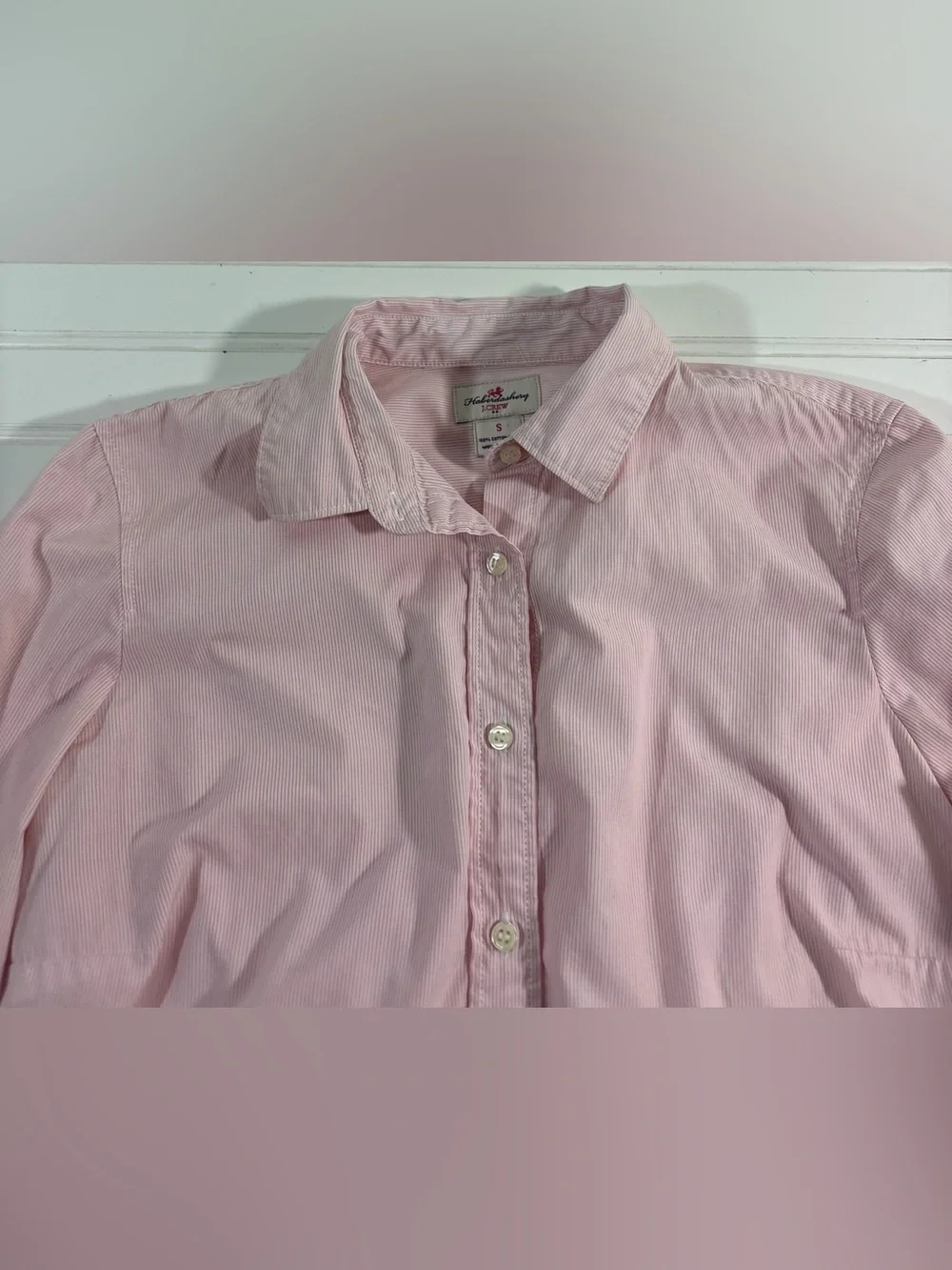 J Crew Haberdashery Shirt Button Up Women’s Size Small Striped Pink Coastal